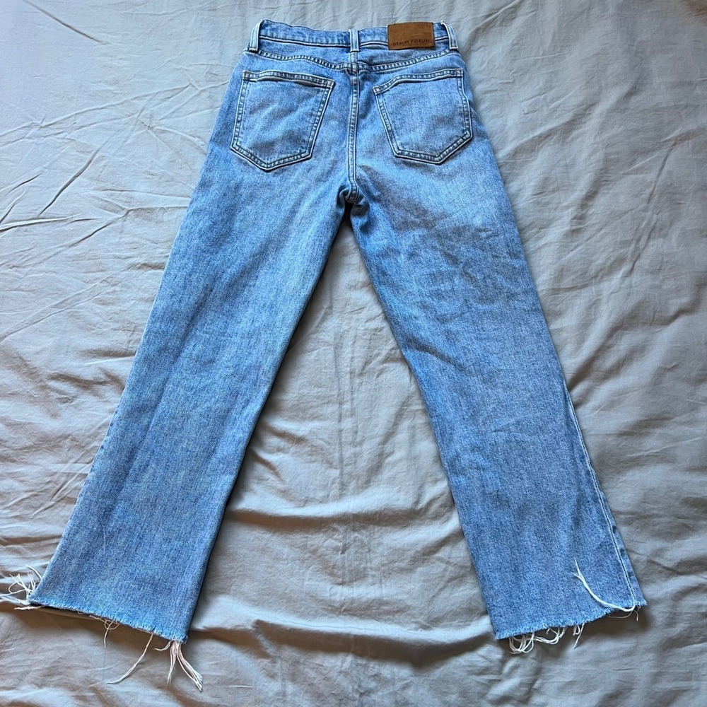 DENIM FORUM The Arlo High Rise Straight Jeans Womens 24x28 Blue Organic Cotton